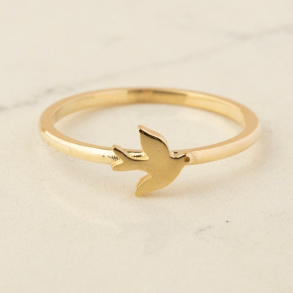 14K Gold Dove Ring / Cute Gold Bird Ring / Gold Dove Ring / Animal Ring / Gold Bird Ring / Bridesmaids Gift / Gift For Her / Black Friday