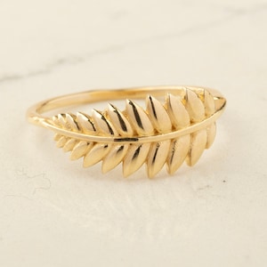14k Solid Gold Leaf Ring: Handmade Laurel Branch Ring