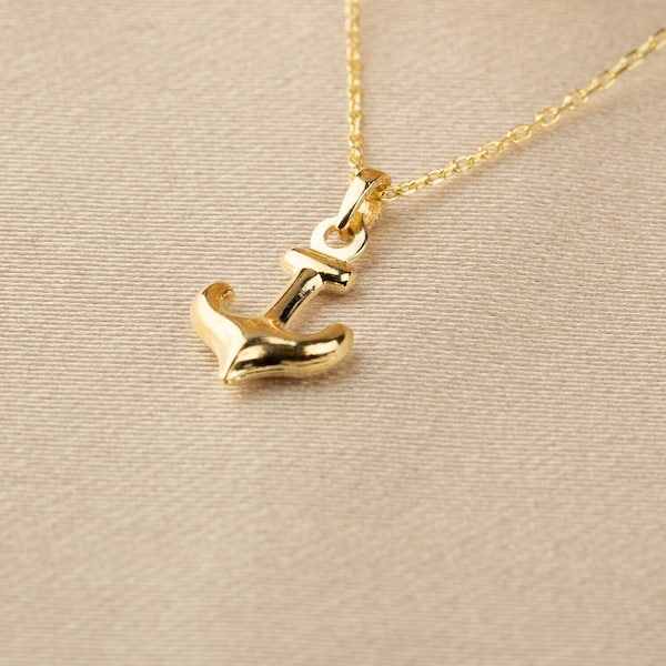 14K Gold Mini Anchor Necklace - 14k Gold Anchor Pendant - Gold Anchor Charm - Cute Anchor Necklace - Necklace for Sealife - Gift For Her