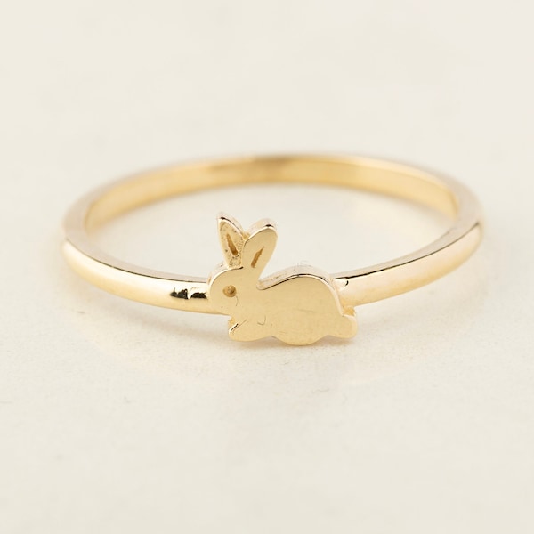 14K Solid Gold Rabbit Ring - Gold Bunny Ring - Cute Rabbit Ring - Lucky Rabbit Ring - Cute Gold Ring For Kids  - Animal Lover Gift -