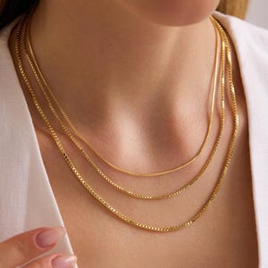 14K Real Gold Box Chain Necklace, 14K Gold Box Square Chain Necklace, 14K Gold Box Link Chain, Gold Mariner Chain, Gold Square Chain