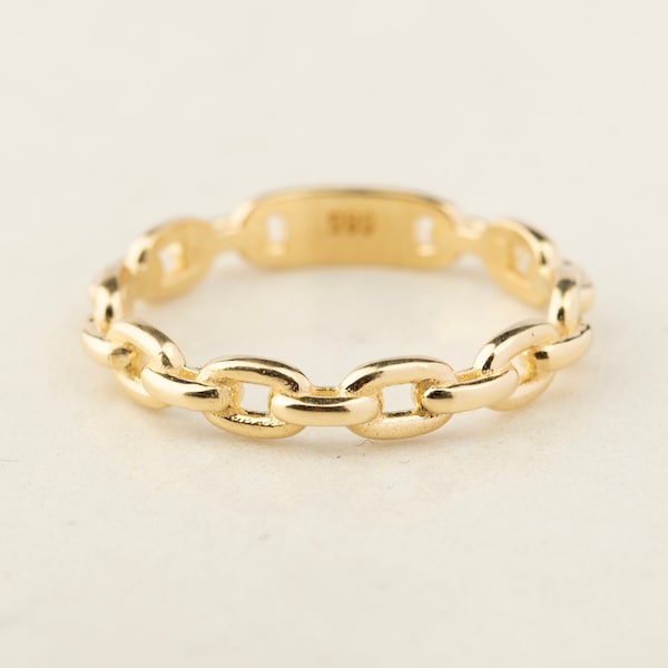 14K Solid Gold Chain Link Ring - 14k Gold Bold Chain Ring - 14k Gold Paperclip Chain Ring - 14k Gold Chain Ring - 14k gold Knot Ring -