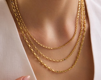 14k Gold Cable Chain Necklace | Square Cut Rolo Chain