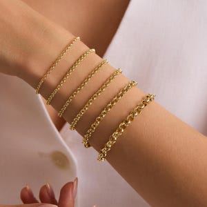 14K Real Gold Rolo Chain Bracelet, 14K Gold Thick Rolo Chain Bracelet, Real Gold Round Rolo Chain, Unisex Real Gold Rolo Chain Bracelet