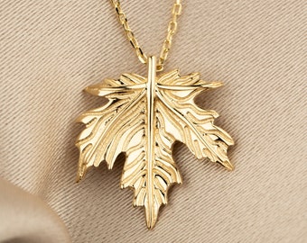 14K Solid Gold Leaf Necklace - Fall Leaf Necklace - Gold Loose Leaf Necklace - Autum Leaf Gold Necklace - Canada Leaf Necklace -Gift For her