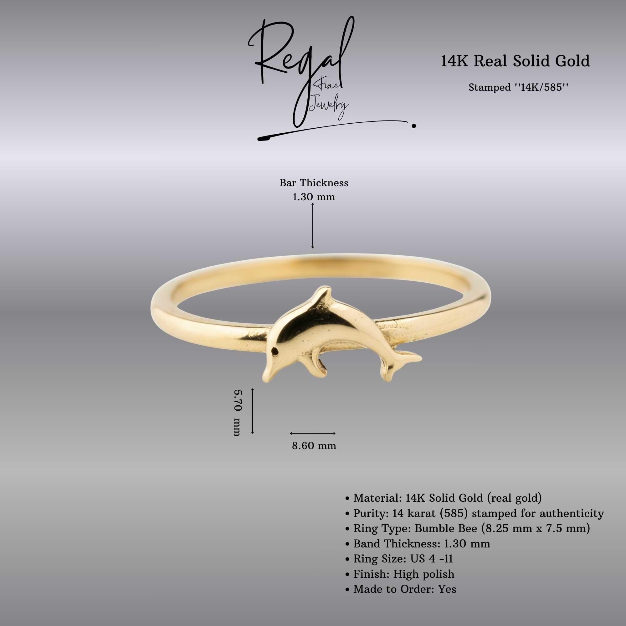 14K Gold Dolphin Ring, Cute Animal Jewelry, Handmade - Etsy