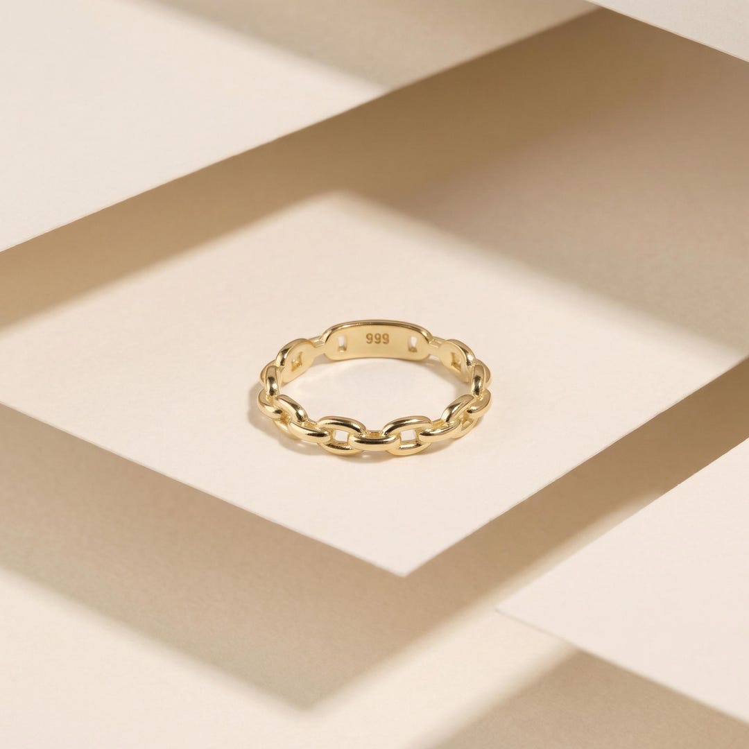 14K Solid Gold Chain Link Ring - Bold Paperclip Design - Etsy