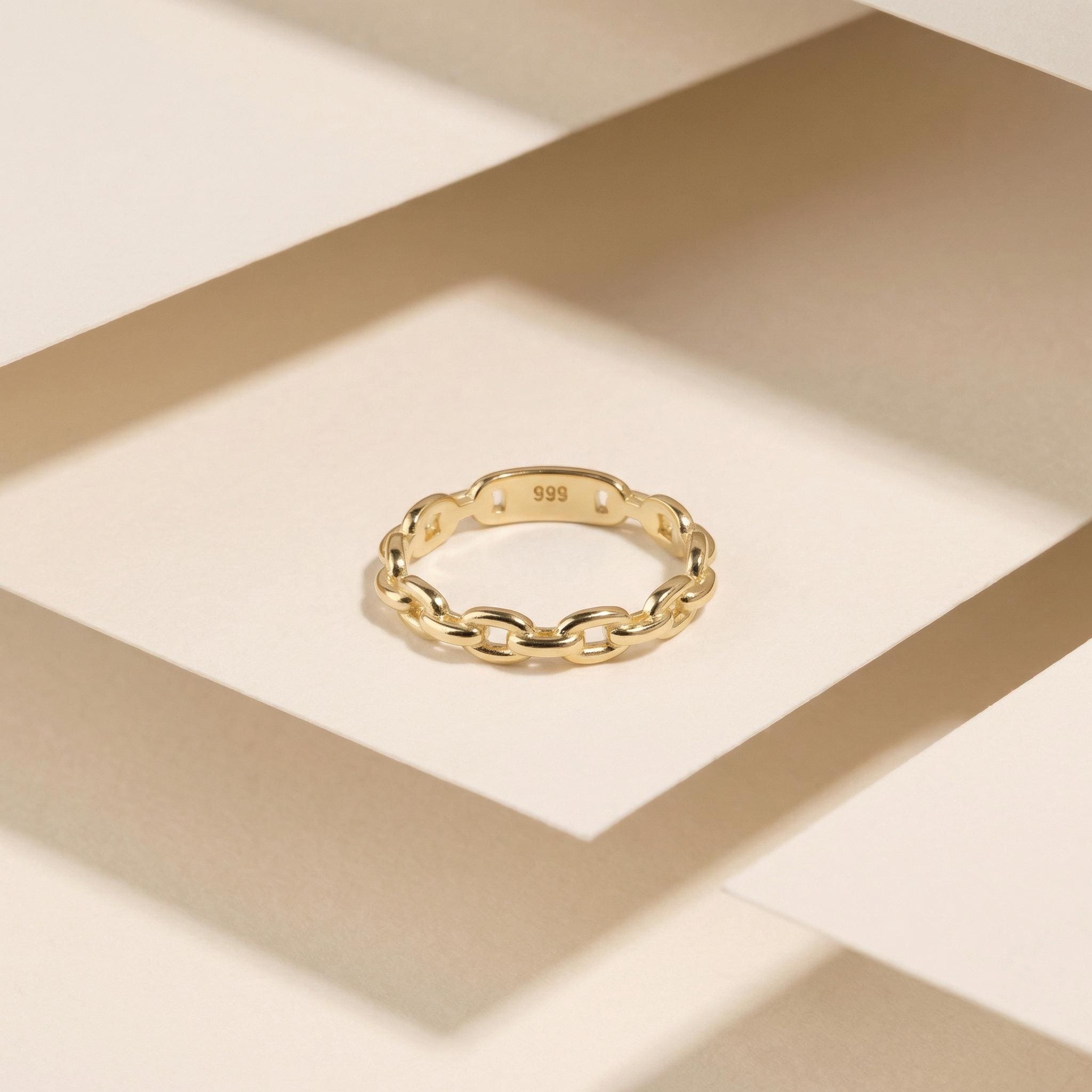 14K Solid Gold Chain Link Ring - Bold Paperclip Design - Etsy