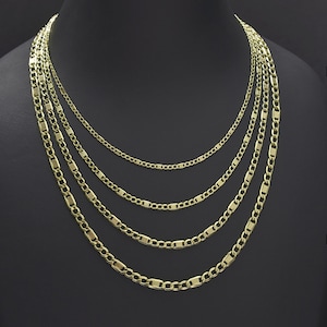 14K Solid Gold Figaro Chain Necklace – Textured & Diamond Cut – Real Gold Men&#39;s or Women&#39;s Chain – 14kt Gold Jewelry Gift
