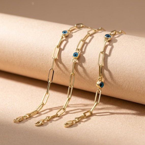 14K Gold Papaperclip Chain Bracelet ,14k Gold Paperclip Bracelet