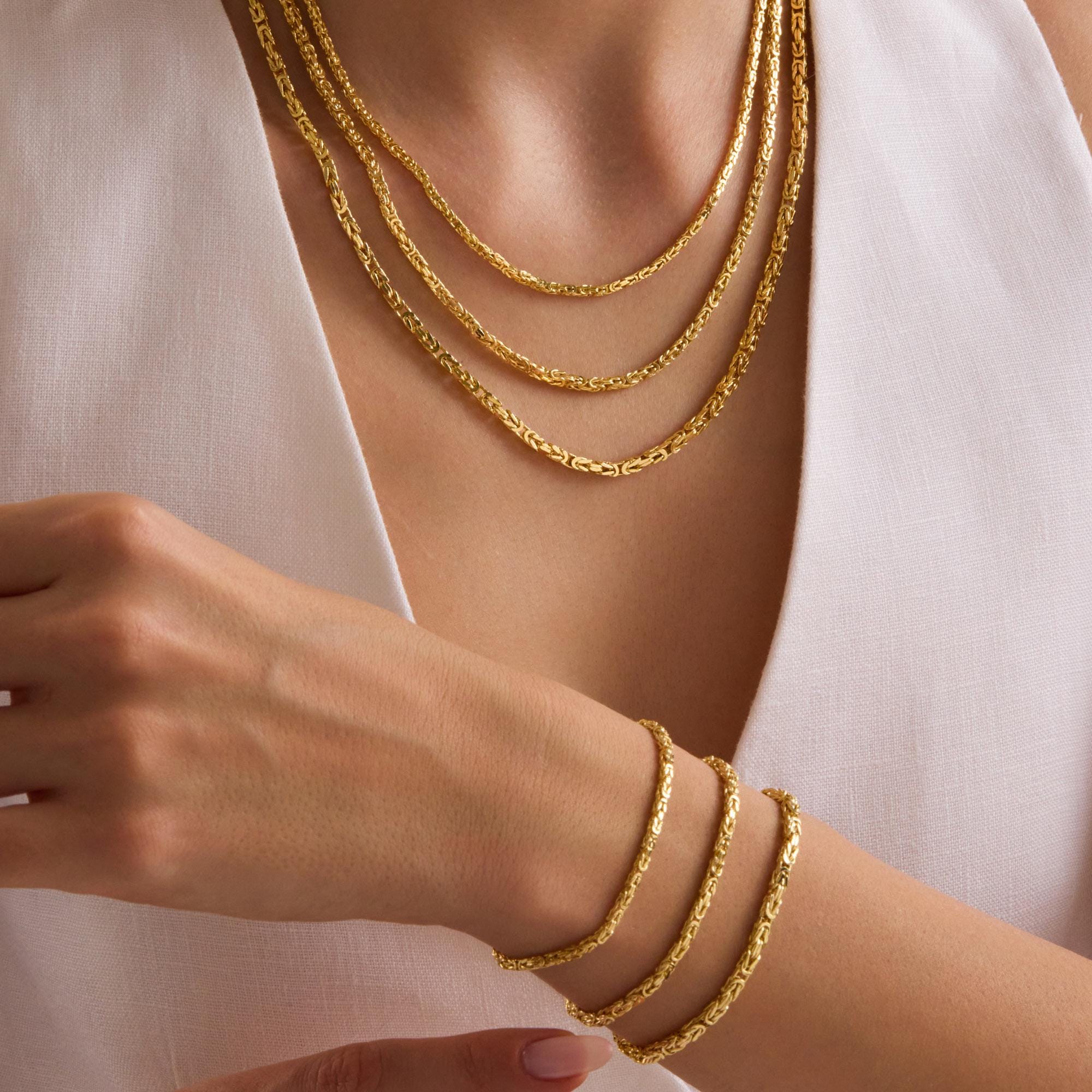14K Real Gold Byzantine Chain Necklace - 14K Gold Byzantine Rope Chain ...