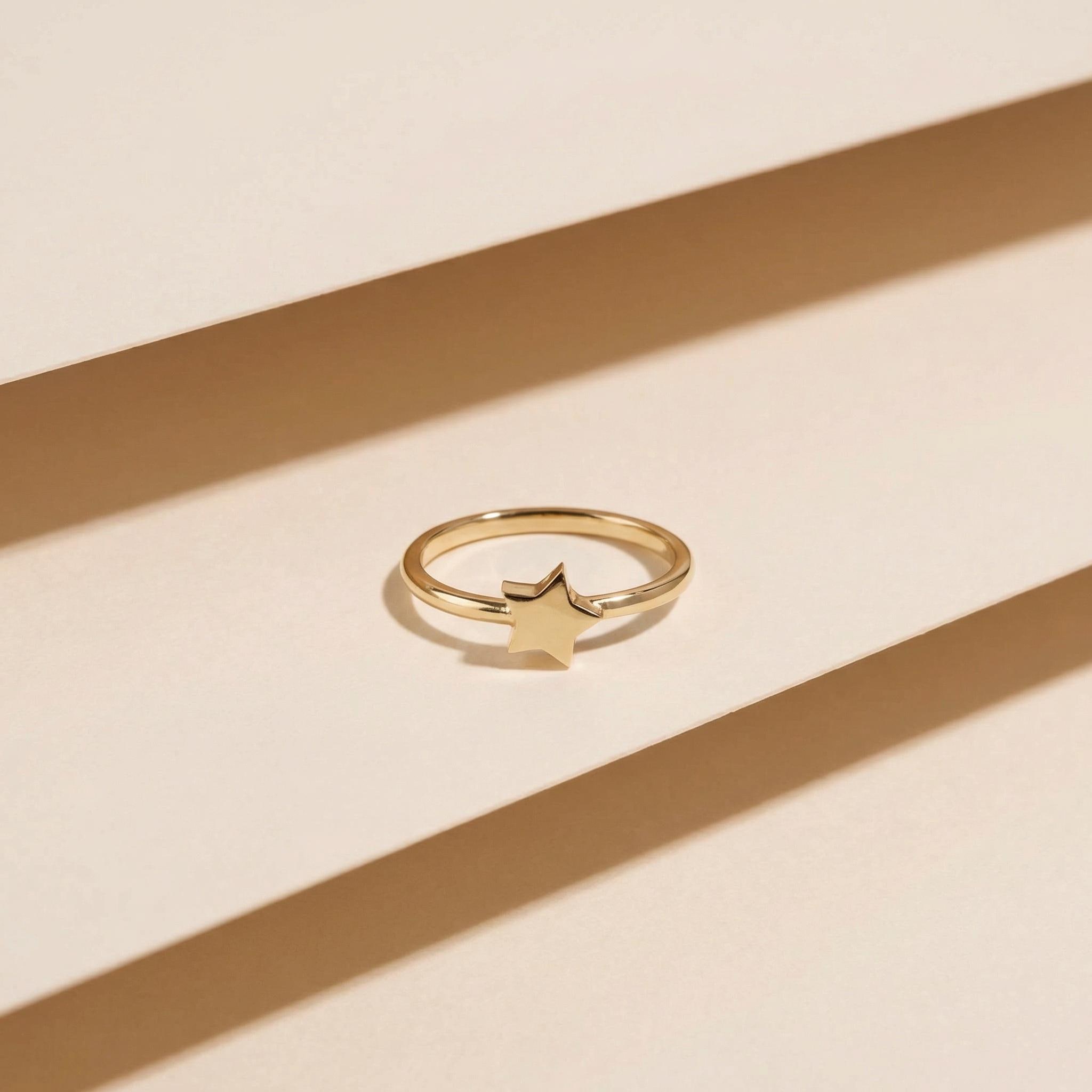 14K Solid Gold Star Ring: Celestial Jewelry - Etsy