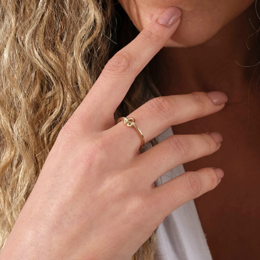 14K Solid Gold Knot Ring Solid Gold Twisted Knot Ring Thin Etsy