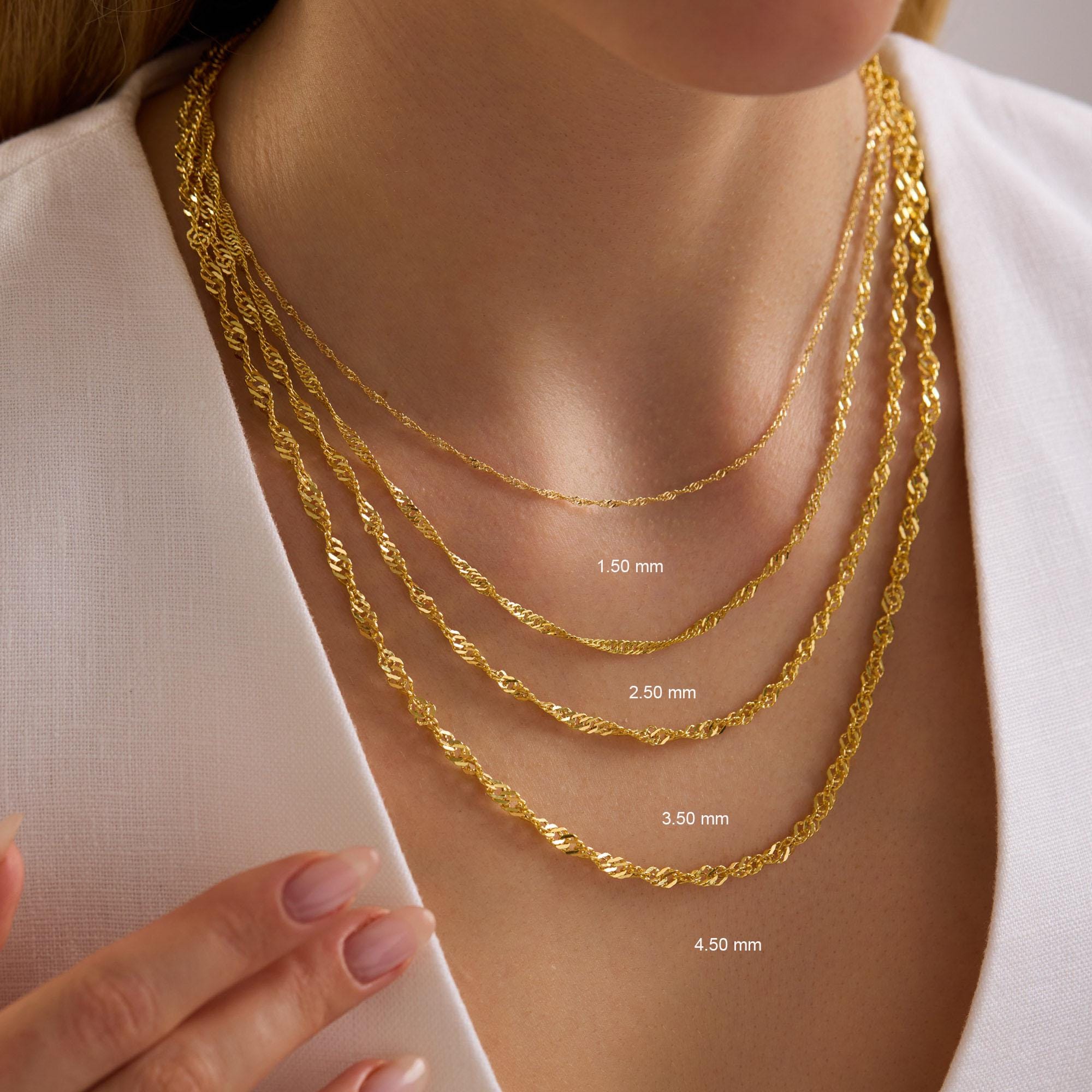 14K Real Gold Singapore Chain Necklace / Twisted Rope Chain