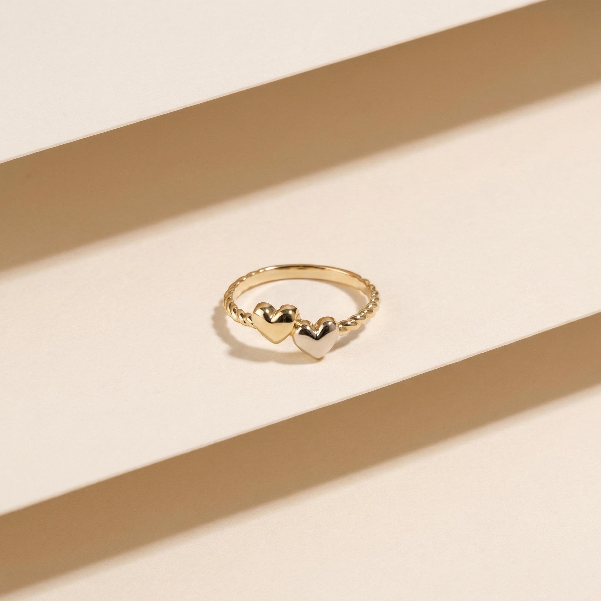14K Solid Gold Double Hearts Ring: Handmade Love Ring - Etsy