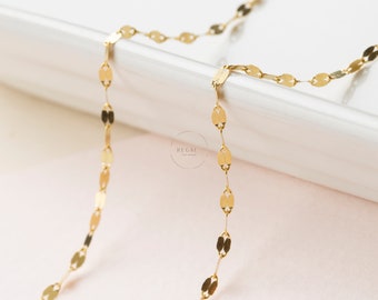 14K Solid Gold Sequin Chain Necklace / 14K Gold Mirror Necklace / Gold Chain Necklace / Gold Glitter Chain / Flat Disc Chain Necklace