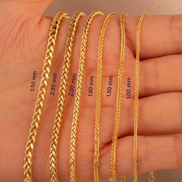 14K Solid Gold Wheat Chain Necklace / Spiga Chain Necklace / Gold Chain Necklace / Wheat Chain / Chain for pendants / Gift For Her