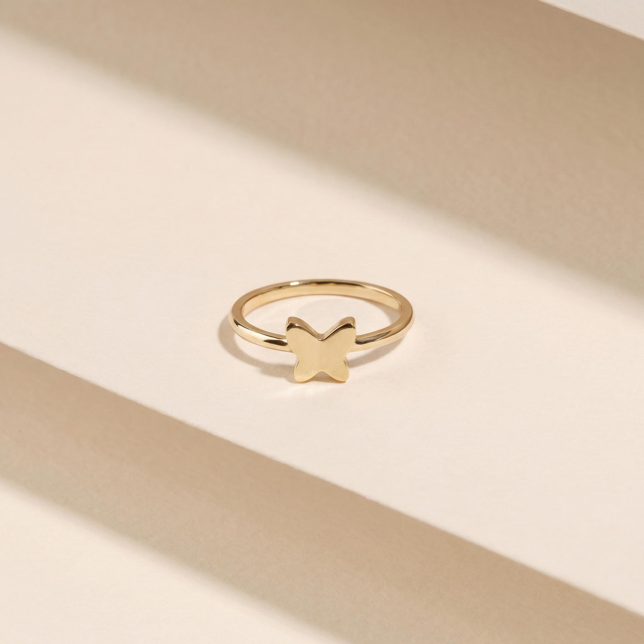 14K Solid Gold Butterfly Ring - Animal Ring - Etsy