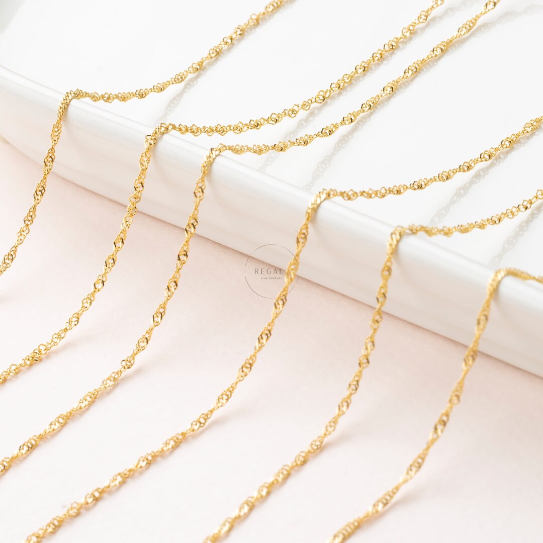 14K Solid Gold Singapore Chain Necklace / Twisted Rope Chain Necklace