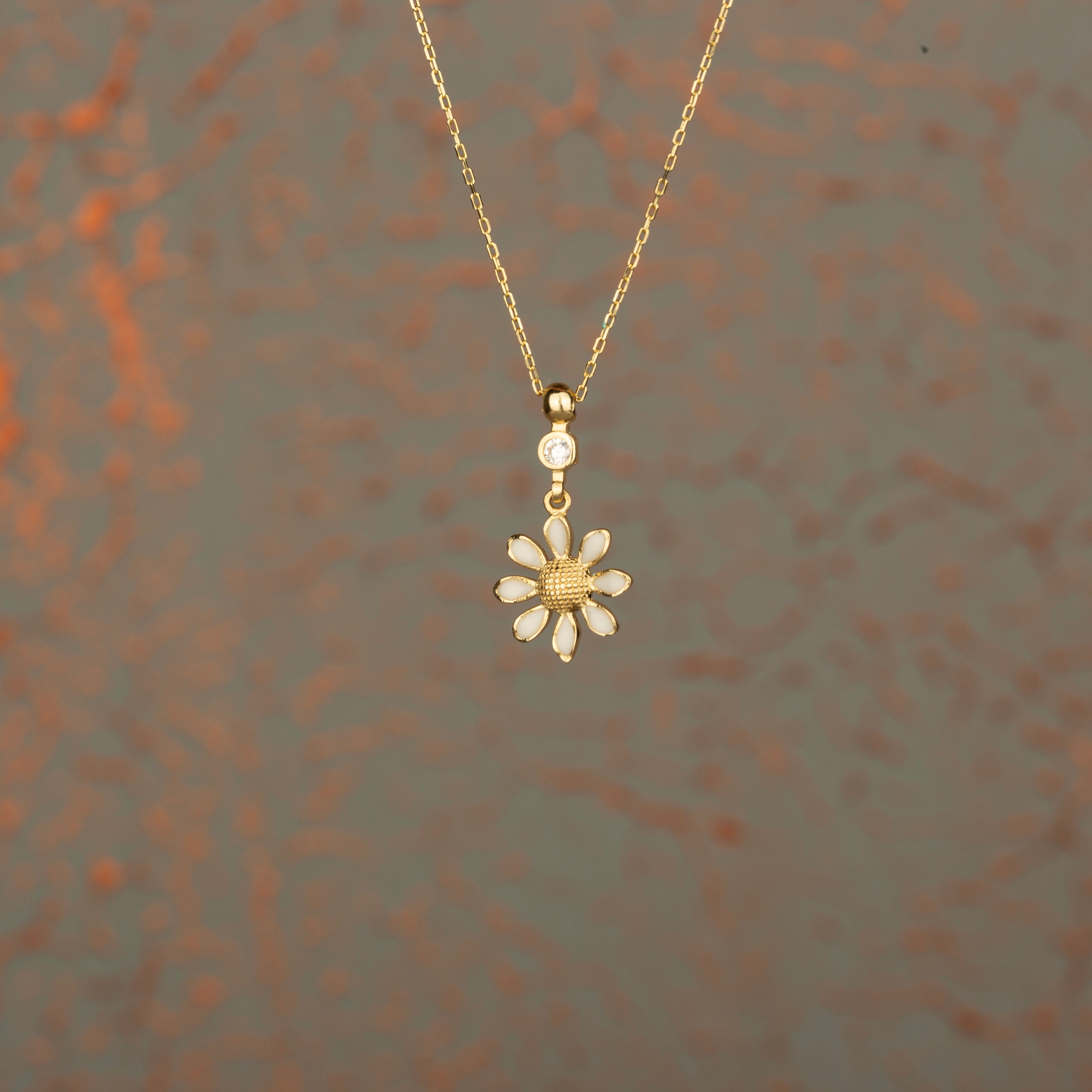 14K Gold Daisy Necklace - Gold White Daisy Necklace - Small 14K Gold Daisy Necklace - Gold White Daisy Necklace - Small