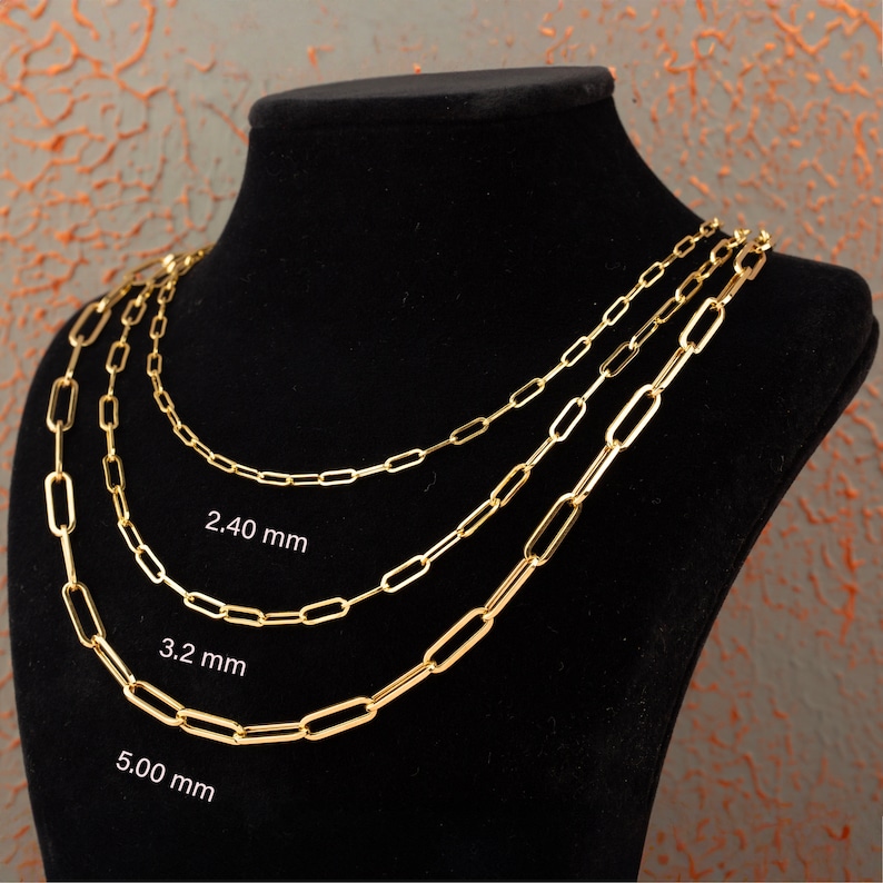 14K Solid Gold Paperclip Chain Necklace / Cute Necklace / 14k Gold paper clip Necklace / Chain Necklace / Gold Chain Necklace / Gift For Her image 4