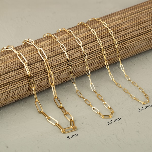 14K Solid Gold Paperclip Chain Necklace / Cute Necklace / 14k Gold paper clip Necklace / Chain Necklace / Gold Chain Necklace / Gift For Her