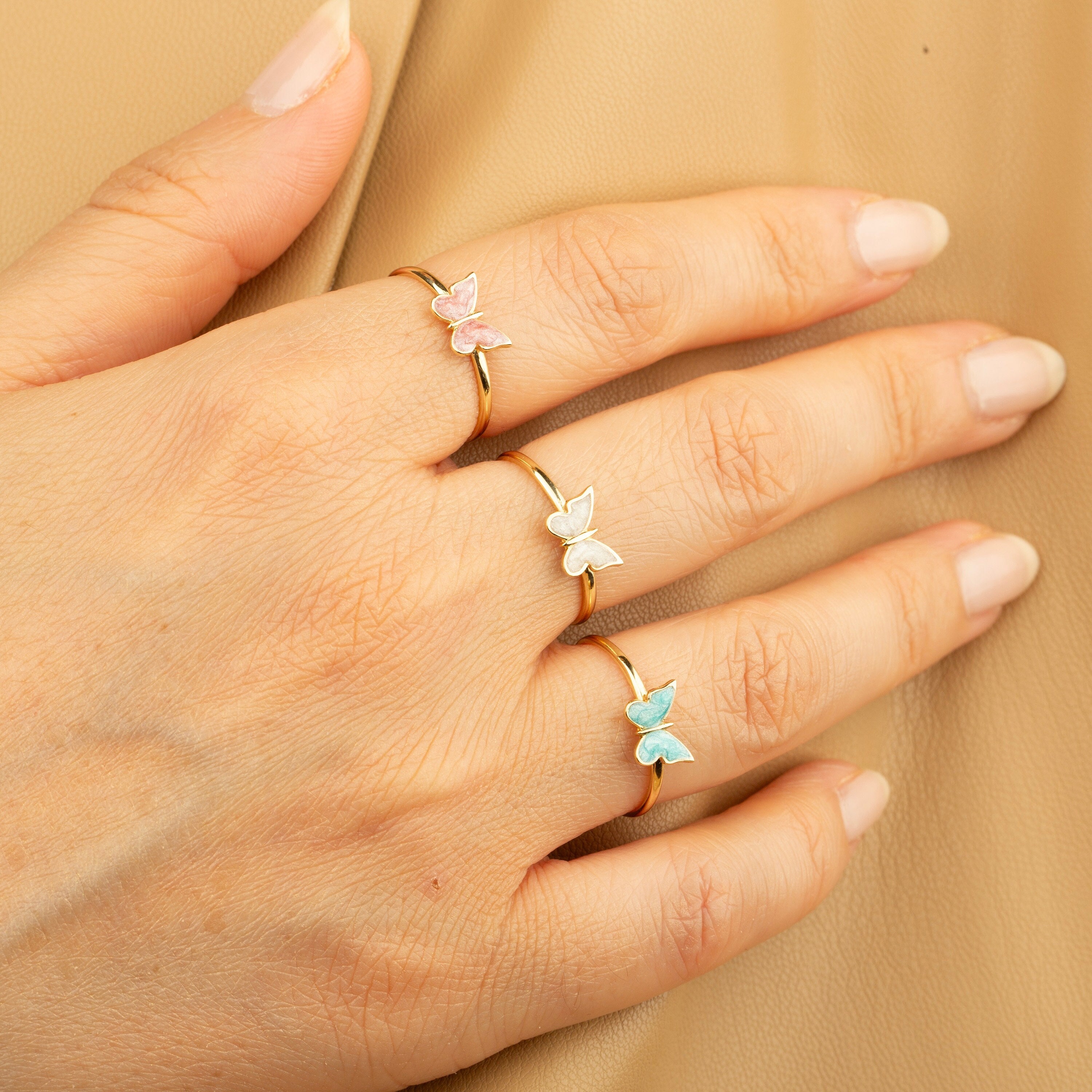 14K Gold Butterfly Ring: Enamel Insect Jewelry - Etsy