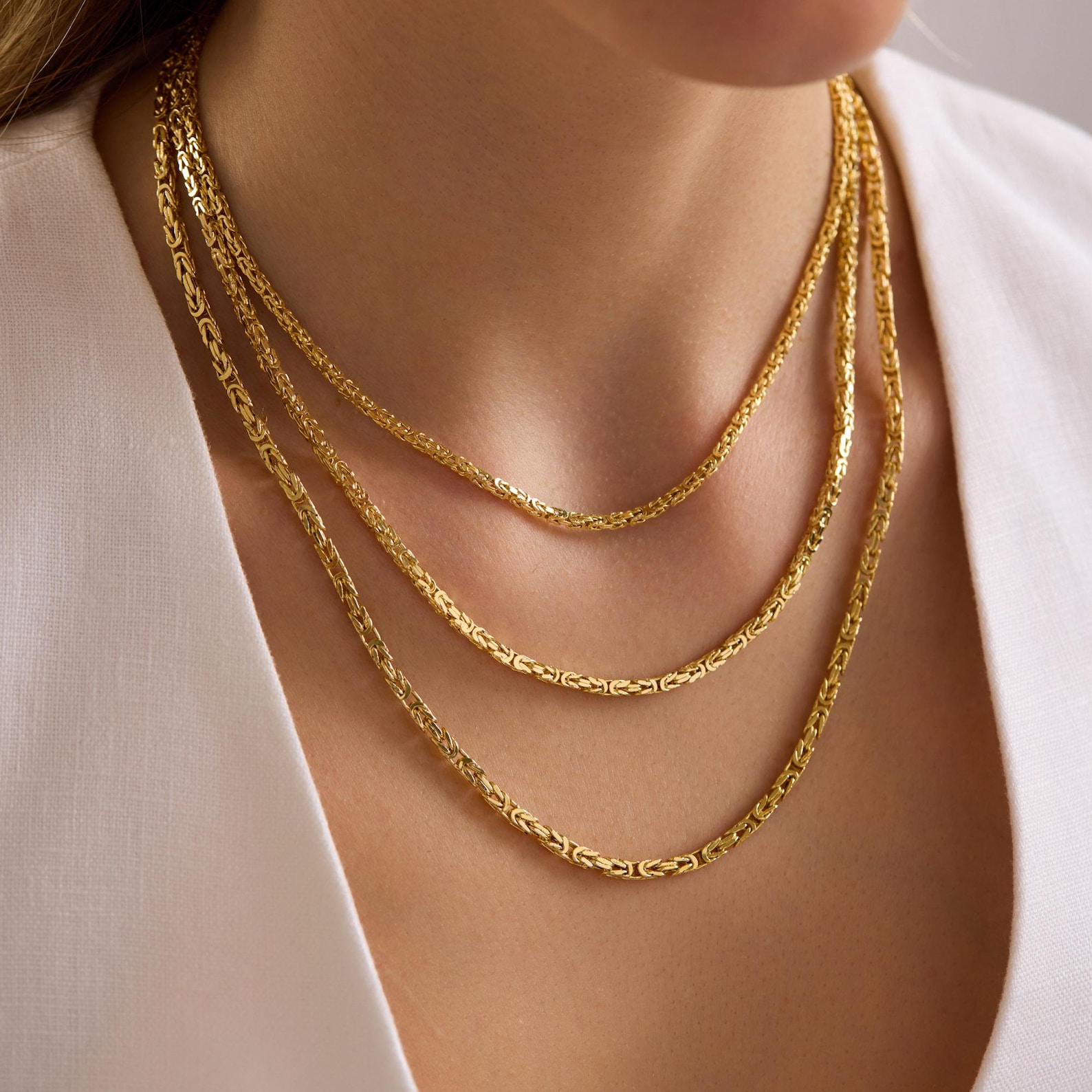 14K Real Gold Byzantine Chain Necklace - 14K Gold Byzantine Rope Chain ...