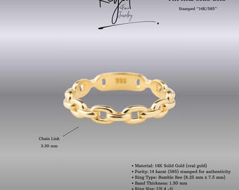 14K Solid Gold Chain Link Ring - Bold Paperclip Design - Etsy