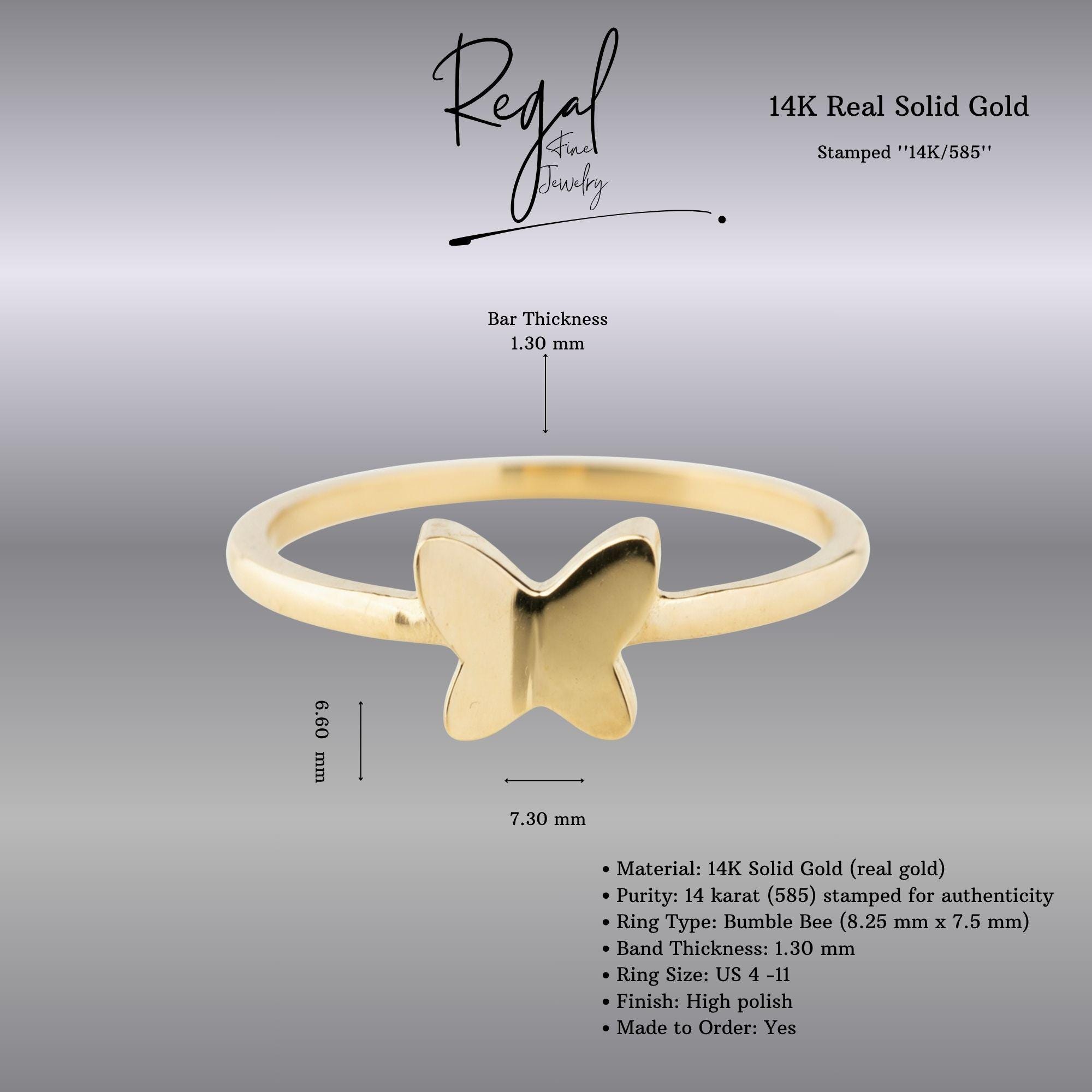 14K Solid Gold Butterfly Ring - Animal Ring - Etsy