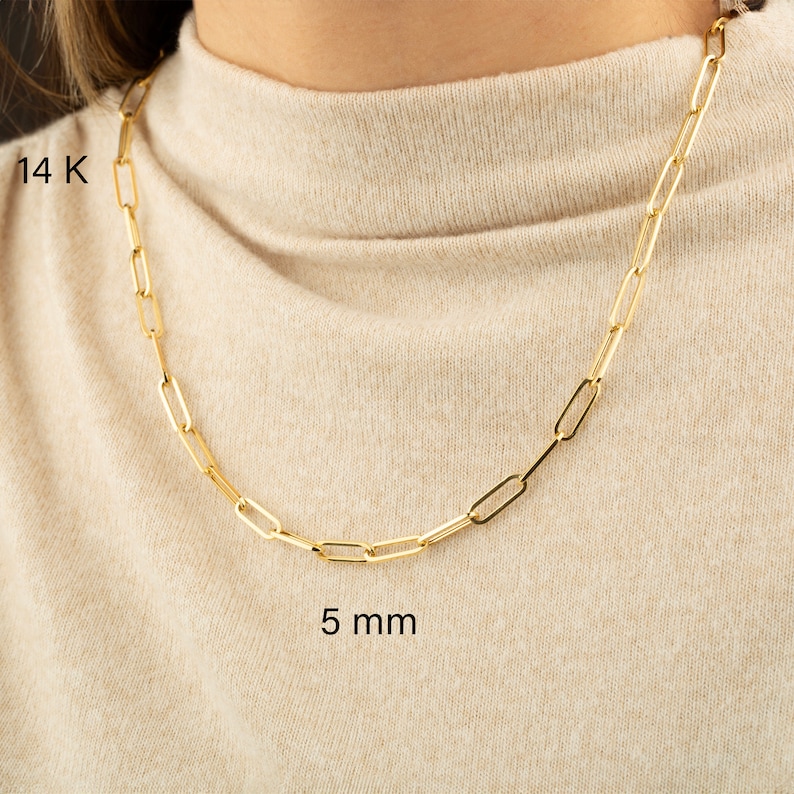 14K Solid Gold Paperclip Chain Necklace / Cute Necklace / 14k Gold paper clip Necklace / Chain Necklace / Gold Chain Necklace / Gift For Her image 2