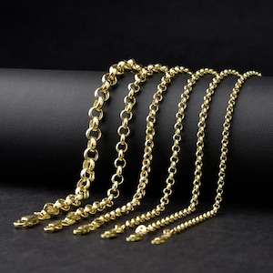 14K Real Gold Rolo Chain Bracelet, 14K Gold Thick Rolo Chain Bracelet, Real Gold Round Rolo Chain, Unisex Real Gold Rolo Chain Bracelet