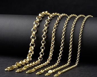 14K Real Gold Rolo Chain Bracelet, 14K Gold Thick Rolo Chain Bracelet, Real Gold Round Rolo Chain, Unisex Real Gold Rolo Chain Bracelet