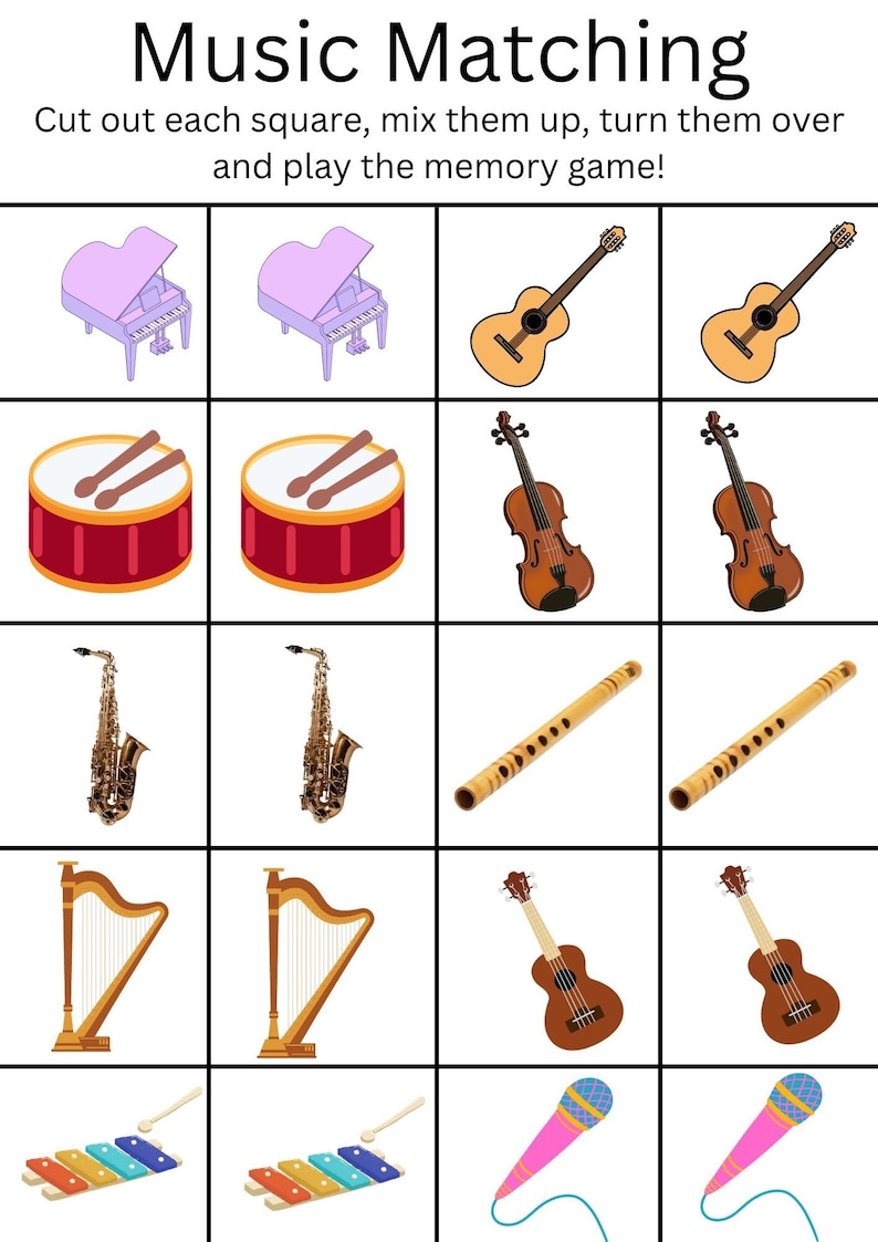 Instrument Matching Memory Game Etsy