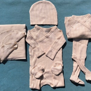 Neugeborenen-Heimkehr-Outfit Set, geschlechtsneutrales Coming-Home-Set für Neugeborene, 5-teilig, %100 organic-Ekstra-Soft Naturstoff image 1