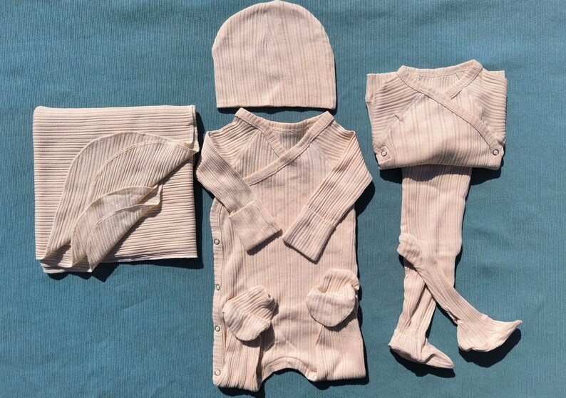 Neugeborenen-Heimkehr-Outfit Set, geschlechtsneutrales Coming-Home-Set für Neugeborene, 5-teilig, %100 organic-Ekstra-Soft Naturstoff image 1