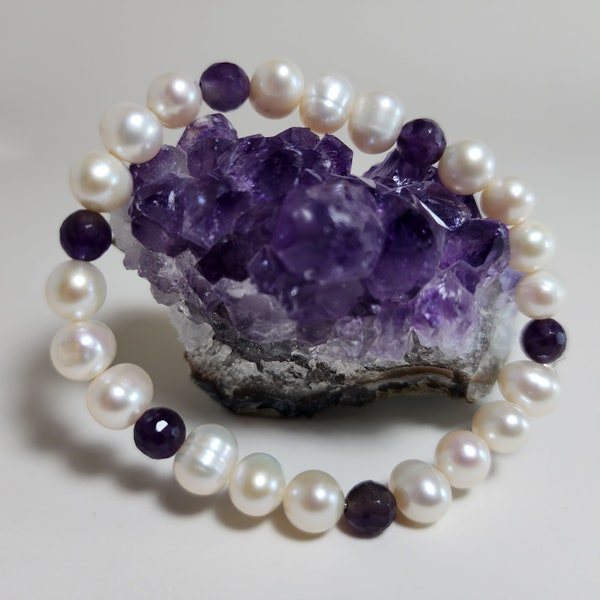 Natürliches Perlen -Amethyst-Armband,echtes Perlen und Edelstein-Armband,spezielles Mix-Perlenarmband,Besonderes,Maßgeschneidertes Armband