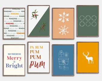 Boho Christmas Prints, Christmas Gallery Wall Art, Holiday Printables, Minimalist Winter Art, Retro Christmas Printable