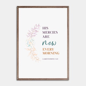 His Mercies Are New Every Morning, Lamentations 3:23, Wildflower Wall Art, Botanical Wall Art, Christian Home Decor, Christian Gift