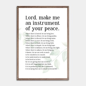 Lord Make Me An Instrument, Prayer of St Francis Printable, Christian Prayer, Peace Prayer of Saint Francis, St Francis of Assisi Print