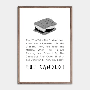 Cytat Sandlot, Cytat S&#39;Mores, Sztuka ścienna do pokoju chłopców, Sztuka ścienna do kuchni, Wystrój kuchni, Wystrój S&#39;more, Wydruk S&#39;More
