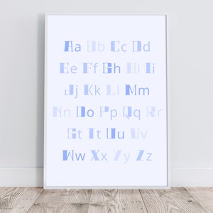 Blue Colors Alphabet Print, ABC Print, Printable Educational Wall Art, Kids Room Decor, Nursery Decor