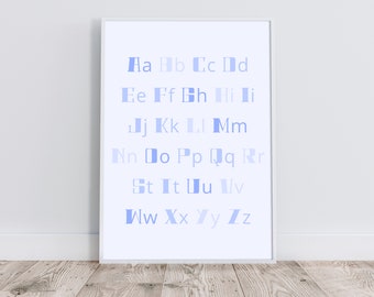 Blue Colors Alphabet Print, ABC Print, Printable Educational Wall Art, Kids Room Decor, Nursery Decor