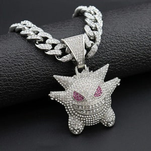 Hip Hop Anime Pendant Necklace With 18in Miami Cuban Chain Chokers Iced Out Crystal Ghost Monster Necklaces Fashion Jewelry