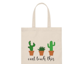 Can't Touch This Tote Bag, cactus bag, gifts for plant lovers, plant humor, succulent tote bag