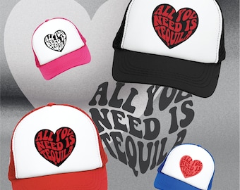 Beach Trucker Hat 'All You Need Is Tequila' | cute foam trucker hats, cool trucker cap, drinking trucker hat, bachelorette party hats