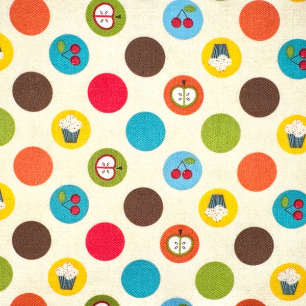 Food Dots Fabric by David Textiles (cupcakes, cherries, apples, half yard, continuous cut, polka dots, novelty, cotton)