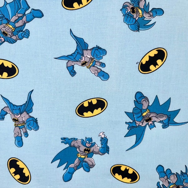 Batman Licensed Fabric, DC Comics, David Textiles (cotton, fat quarter, light blue, continuous cut, super hero, kids)