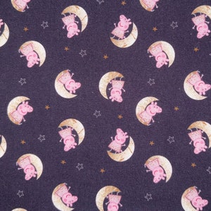 Peppa Pig Toss Fabric On The Moon Licensed Cotton Purple (cute Peppa fabric, Peppa fabric, baby Peppa fabric, baby fabric, nursery fabric)