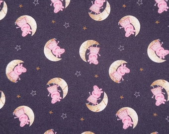 Peppa Pig Toss Fabric On The Moon Licensed Cotton Purple (cute Peppa fabric, Peppa fabric, baby Peppa fabric, baby fabric, nursery fabric)